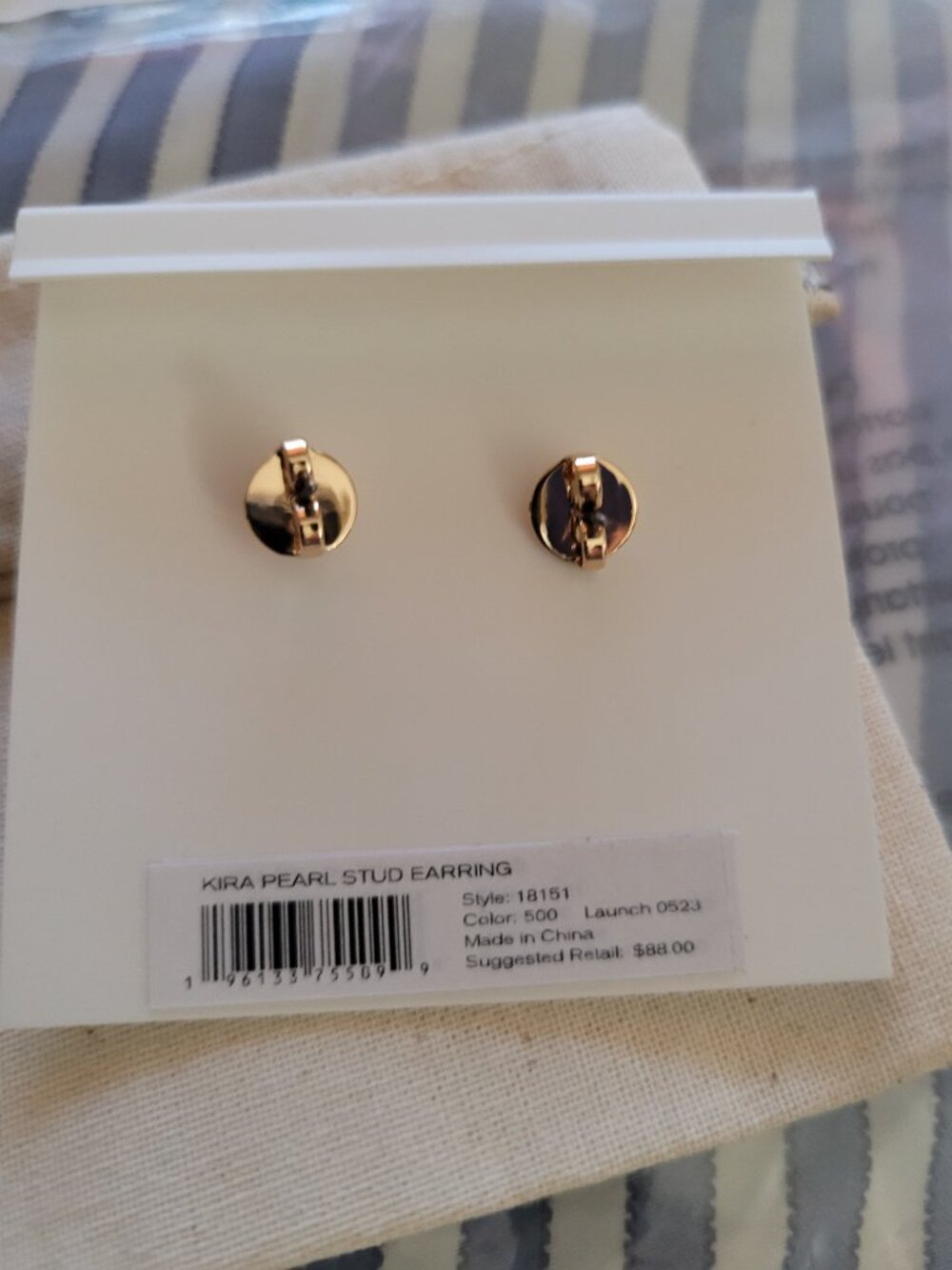 New, Authentic Tory Burch Moondance Pearl Stud Earrings - Picture 3 of 4